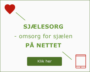 Link videre til sjælesorg på nettet. Hjerte med pil til teksten: sjælesorg - omsorg for sjælen på nettet pil videre til mobilen. Nedenfor står: Klik her.